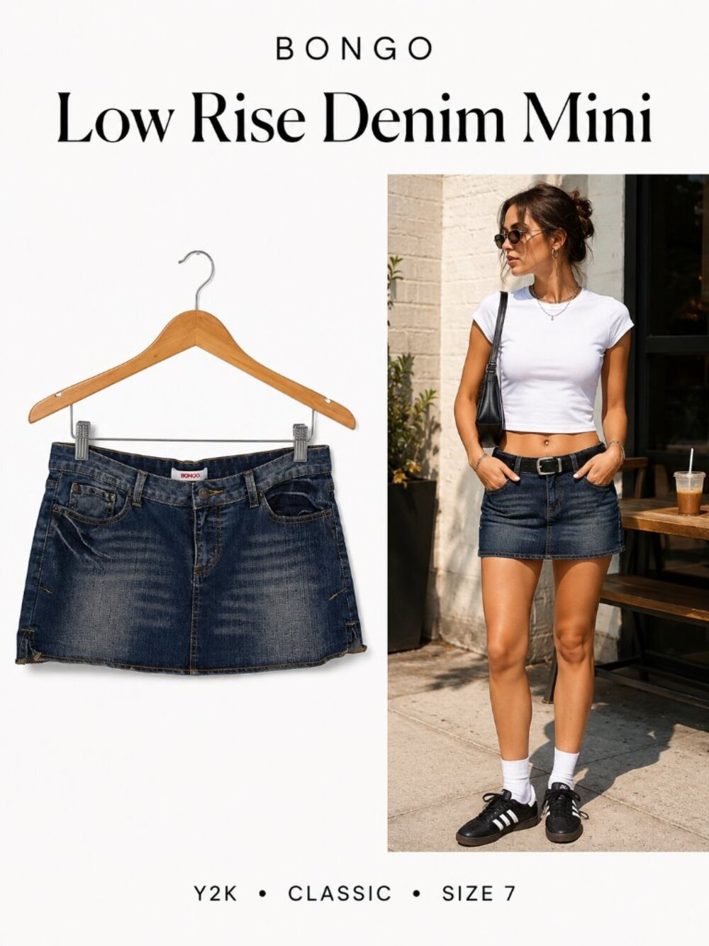 BONGO Y2K Denim Mini Skirt Low Rise Medium Wash Size 7 Festival